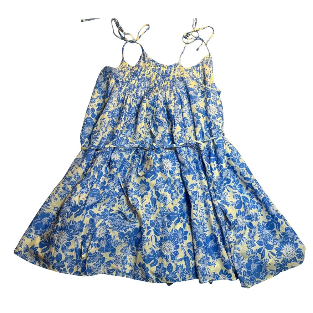 J.Crew Floral Mini Dress Women's Blue Yellow New Smocked Cotton BP189 Size M